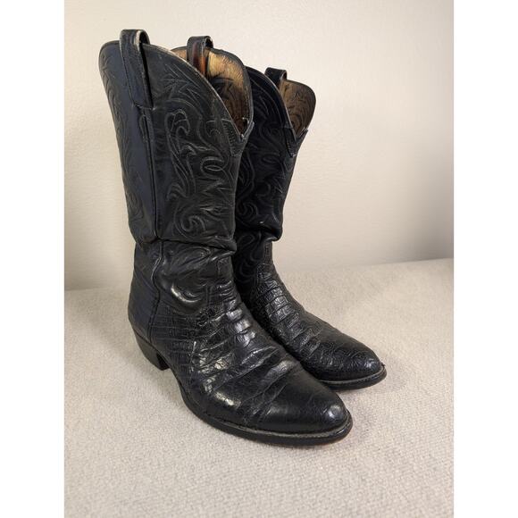 Handmade Lucchese Classics Western Boots Black Caiman Alligator Men’s 10.5